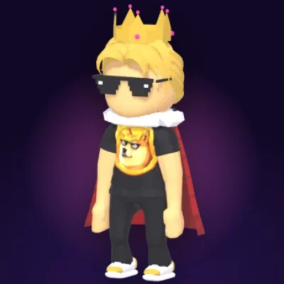 Ultra hero wearing the Doge King look: crown, cape and shades