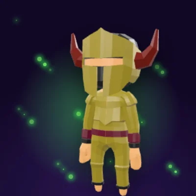 The Overlord hero: horned gold armour surrounded by green embers